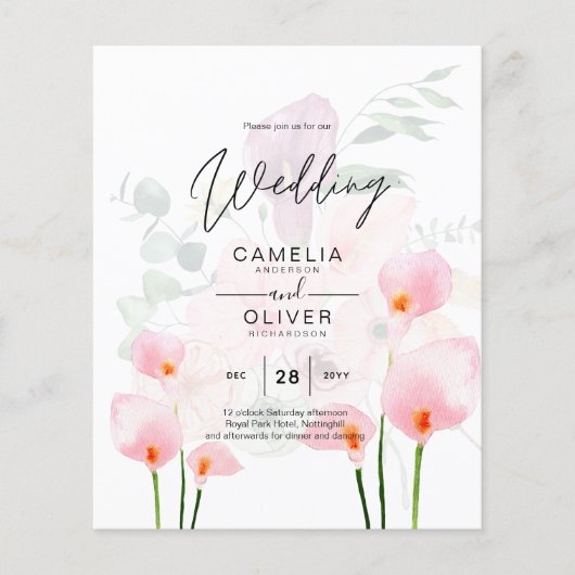 LeahG Blush Pink Calla Lily Wedding Einladung Flor Flyer (Vorne)