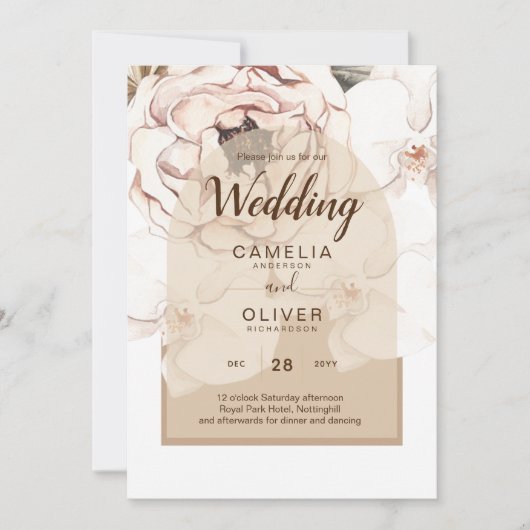 LeahG Blush Pink Champagne Floral Wedding Einladun Einladung (Vorderseite)