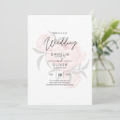 LeahG Blush Pink Floral OVERLAY Text Wedding Einladung (Stehend Vorderseite)