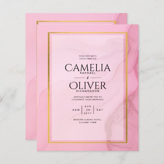 LeahG Blush Pink Gold INK Ombre Wedding INVITE (Vorne/Hinten)