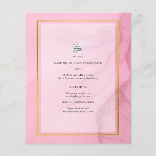 LeahG Blush Pink Gold INK Ombre Wedding INVITE (Rückseite)