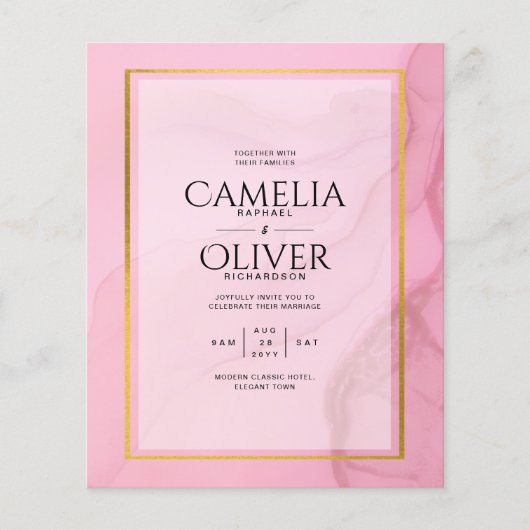 LeahG Blush Pink Gold INK Ombre Wedding INVITE (Vorderseite)