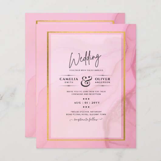 LeahG Blush Pink Gold INK Ombre Wedding INVITE (Vorne/Hinten)