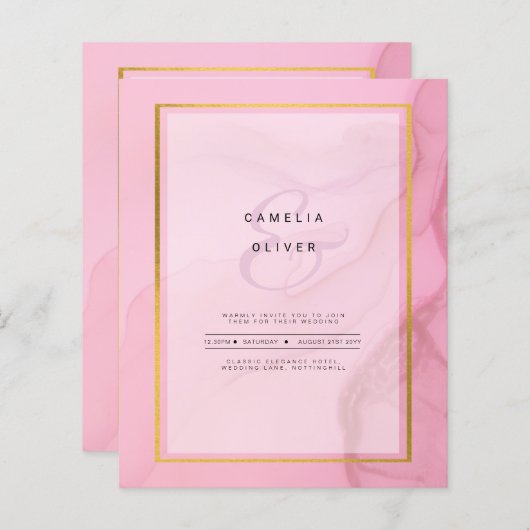 LeahG Blush Pink Gold INK Ombre Wedding INVITE (Vorne/Hinten)