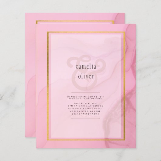 LeahG Blush Pink Gold INK Ombre Wedding INVITE (Vorne/Hinten)