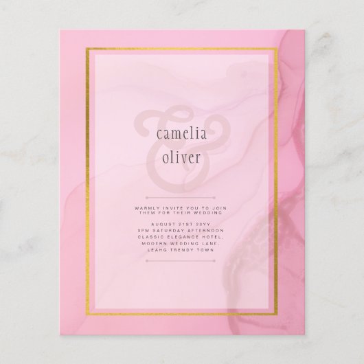 LeahG Blush Pink Gold INK Ombre Wedding INVITE (Vorderseite)