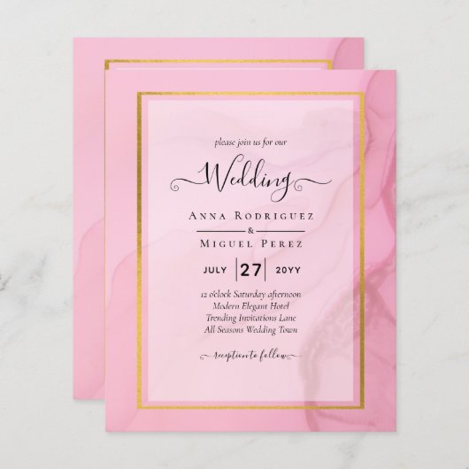 LeahG Blush Pink Gold INK Ombre Wedding INVITE (Vorne/Hinten)