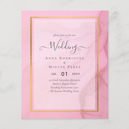 LeahG Blush Pink Gold INK Ombre Wedding INVITE Flyer (Vorne)