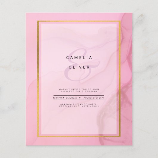 LeahG Blush Pink Gold INK Ombre Wedding INVITE Flyer (Vorne)