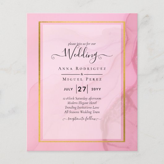 LeahG Blush Pink Gold INK Ombre Wedding INVITE Flyer (Vorne)