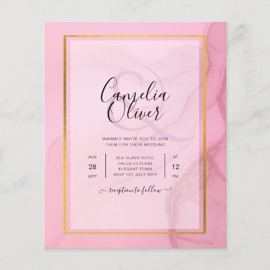 LeahG Blush Pink Gold INK Ombre Wedding INVITE Flyer (Vorne)