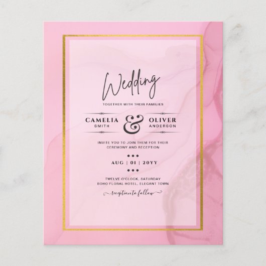 LeahG Blush Pink Gold INK Ombre Wedding INVITE Flyer (Vorne)