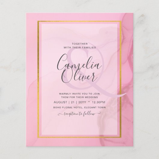 LeahG Blush Pink Gold INK Ombre Wedding INVITE Flyer (Vorne)