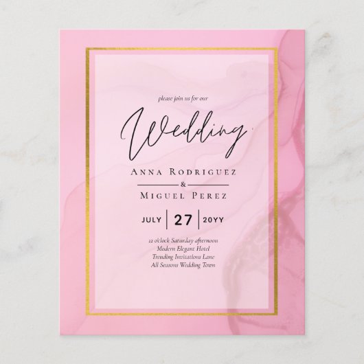 LeahG Blush Pink Gold INK Ombre Wedding INVITE Flyer (Vorne)