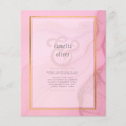 LeahG Blush Pink Gold INK Ombre Wedding INVITE Flyer (Vorne)