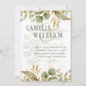 LeahG Botanical Greenery Gold Wedding Einladung (Vorderseite)