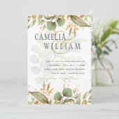 LeahG Botanical Greenery Gold Wedding Einladung (Stehend Vorderseite)