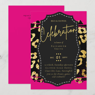 LeahG Brautparty Glam Chic Animal Gold Pink Blk Einladung