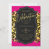 LeahG Brautparty Glam Chic Animal Gold Pink Blk Einladung (Vorderseite)
