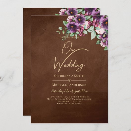 LeahG Brown Berry Plum Lila Wedding Herbst Einladung (Vorne/Hinten)