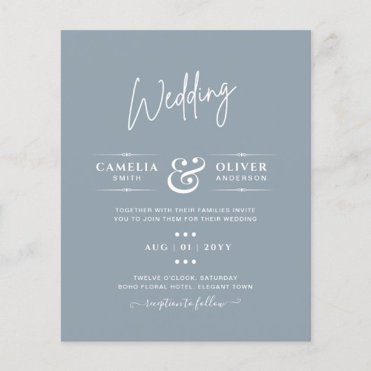 LeahG Budget Dusty Blue Monochrome Wedding Flyer (Vorne)