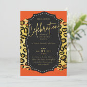 LeahG Budget Glam Chic Brautparty Gold Orange Einladung (Stehend Vorderseite)