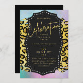 LeahG Budget Glam Chic Brautparty Unicorn Gold Einladung (Vorne/Hinten)