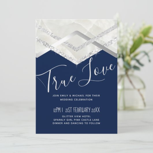LeahG Budget Navy Silver Deko Wedding (Stehend Vorderseite)