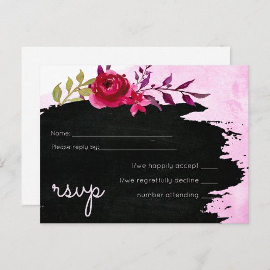 LeahG Budget Pink Rose Black Modern Wedding Einladungspostkarte (Vorne/Hinten)