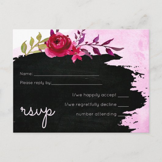 LeahG Budget Pink Rose Black Modern Wedding Einladungspostkarte (Vorderseite)