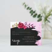 LeahG Budget Pink Rose Black Modern Wedding Einladungspostkarte (Stehend Vorderseite)