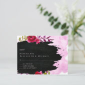 LeahG Budget Pink Rose Black Modern Wedding Postkarte (Stehend Vorderseite)