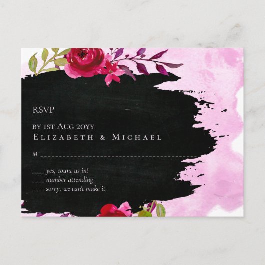 LeahG Budget Pink Rose Black Modern Wedding Postkarte (Vorderseite)