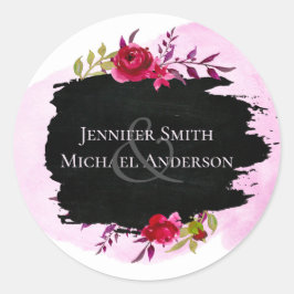 LeahG Budget Pink Rose Black Modern Wedding Runder Aufkleber
