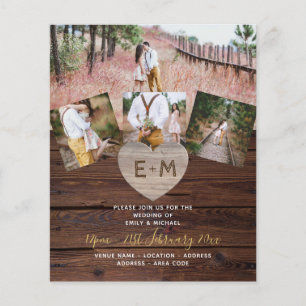 LeahG BUDGET Rustic Wood Heart FOTO WEDDING Flyer