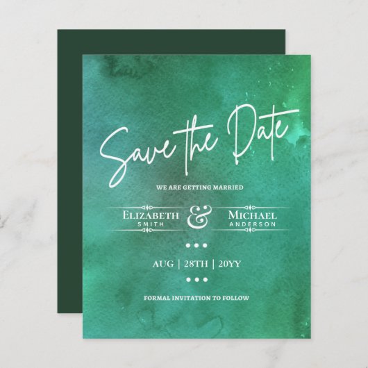 LeahG BUDGET Save the Date Aquarell Green (Vorne/Hinten)