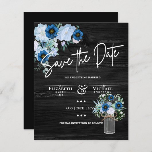 LeahG BUDGET Save the Date Black Blue Floral (Vorne/Hinten)