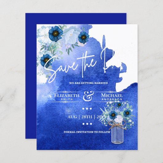 LeahG BUDGET Save the Date Blue Floral (Vorne/Hinten)