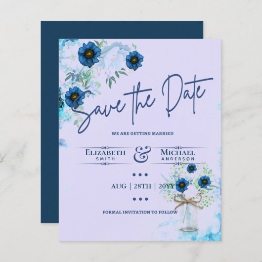LeahG BUDGET Save the Date Blue Lilac Florals (Vorne/Hinten)