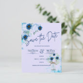 LeahG BUDGET Save the Date Blue Lilac Florals (Stehend Vorderseite)