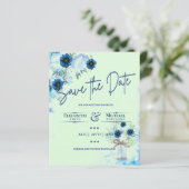 LeahG BUDGET Save the Date Blue Mint Florals (Stehend Vorderseite)