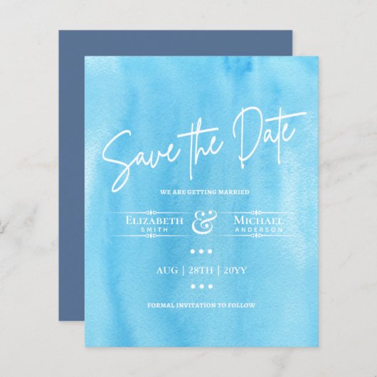 LeahG BUDGET Save the Date Blue Sky Watercolor (Vorne/Hinten)