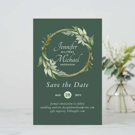 LeahG BUDGET Save the Date Grünanlage Wreath Moder (Stehend Vorderseite)