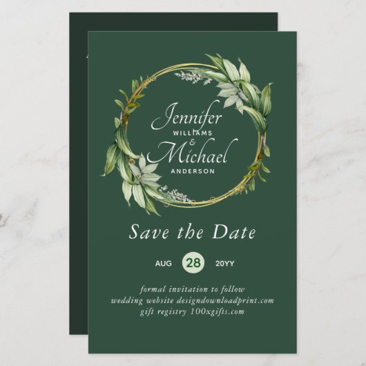LeahG BUDGET Save the Date Grünanlage Wreath Moder (Vorne/Hinten)