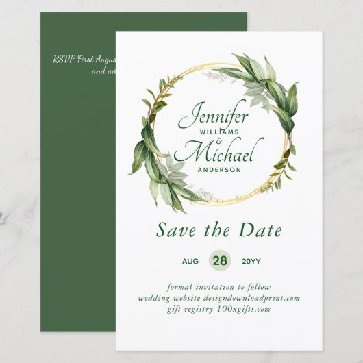 LeahG BUDGET Save the Date Grünanlage Wreath Moder (Vorne/Hinten)