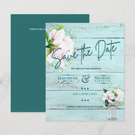 LeahG BUDGET Save the Date Rosa Magnolias Aquamari