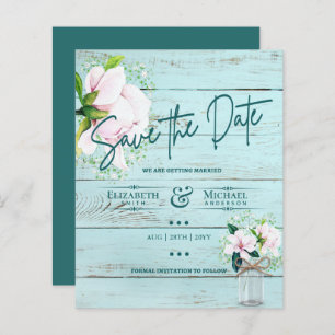 LeahG BUDGET Save the Date Rosa Magnolias Aquamari