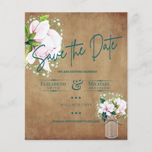 LeahG BUDGET Save the Date Rustikale Magnolien (Vorderseite)