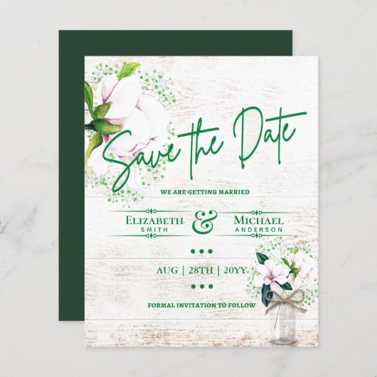 LeahG BUDGET Save the Date Rustikale Magnolien (Vorne/Hinten)
