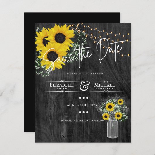 LeahG BUDGET Save the Date Schwarze Sonnenblumen (Vorne/Hinten)
